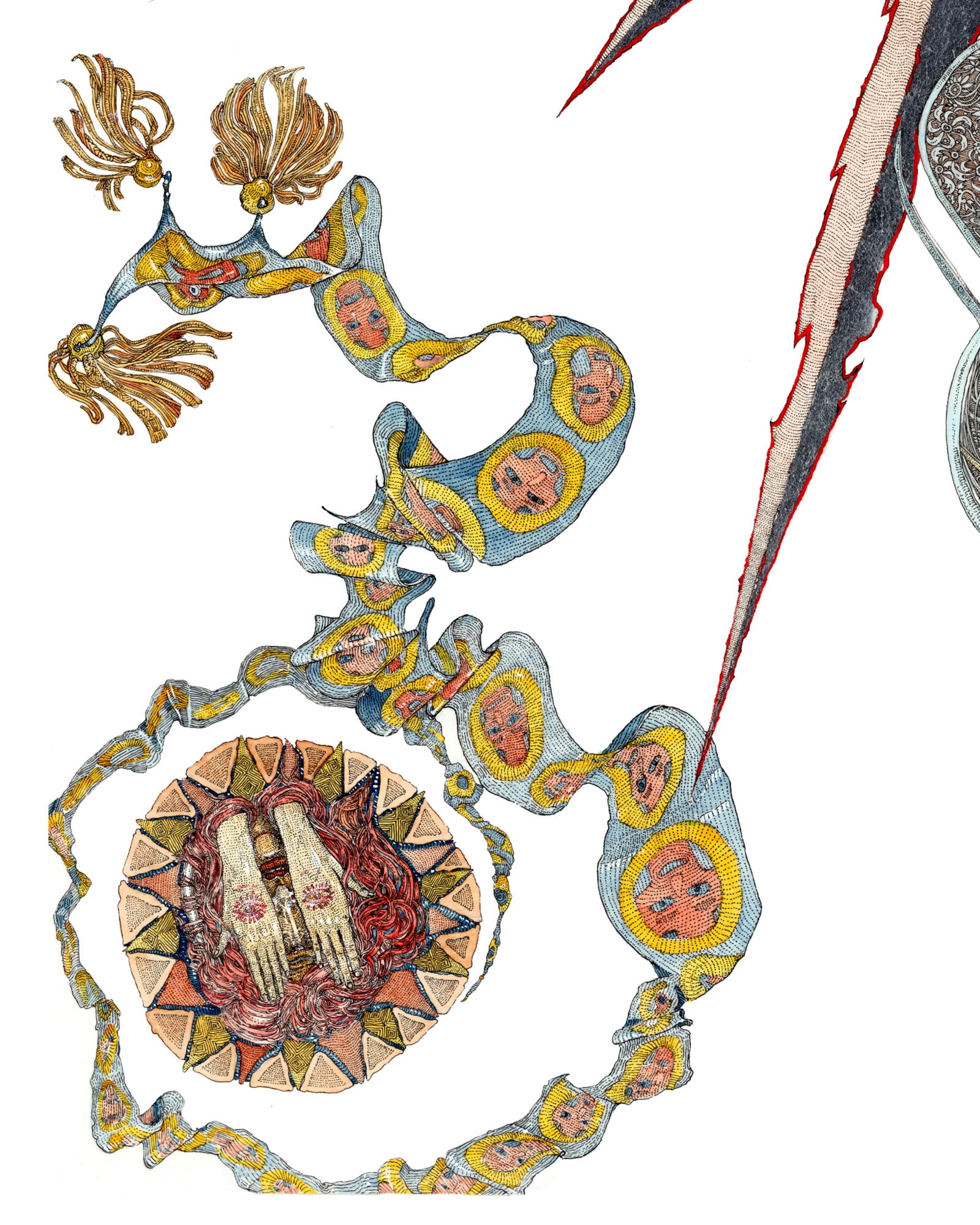 Close illustration of a noodle vendor at their stall