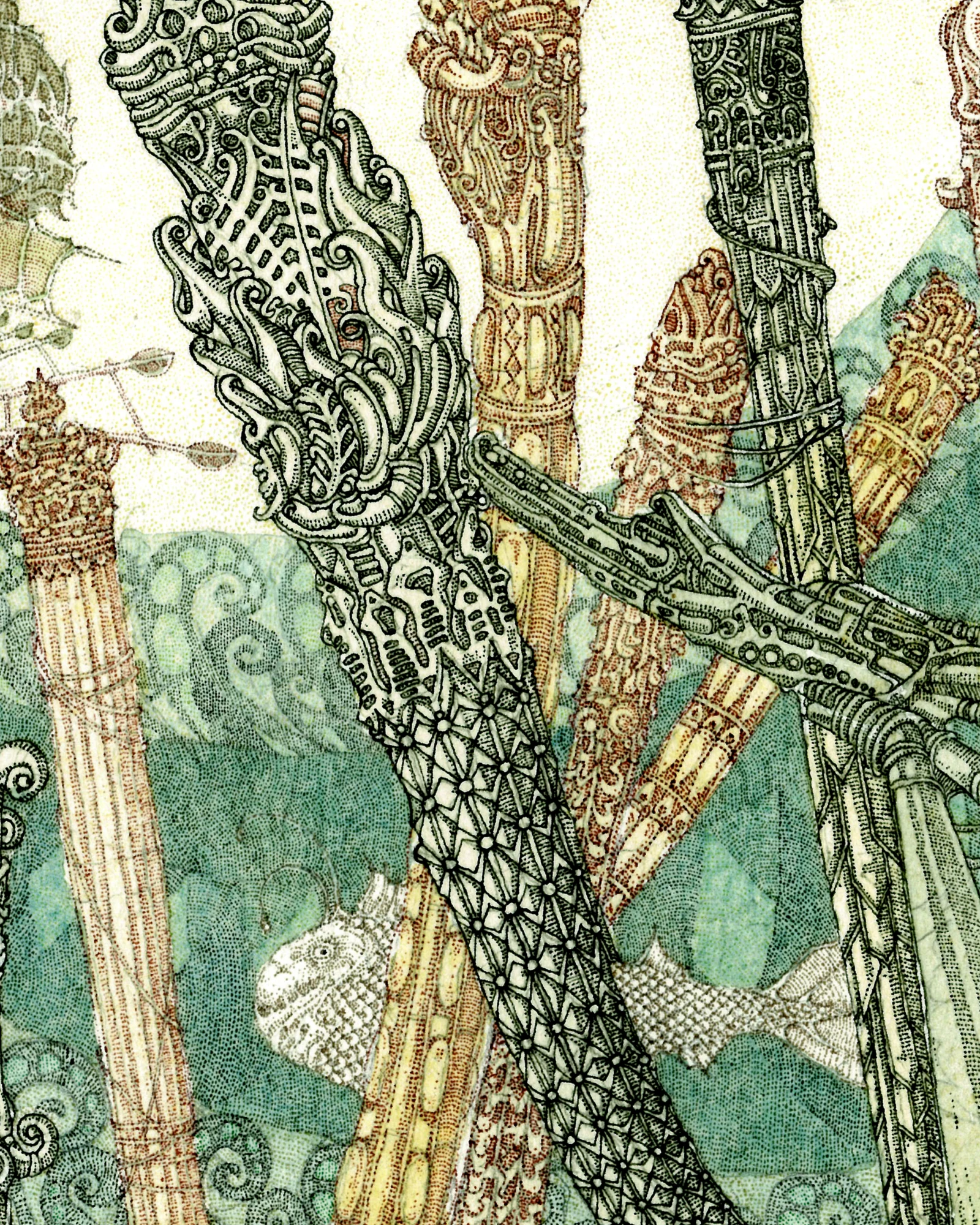 Illustration of market crowd from a low angle