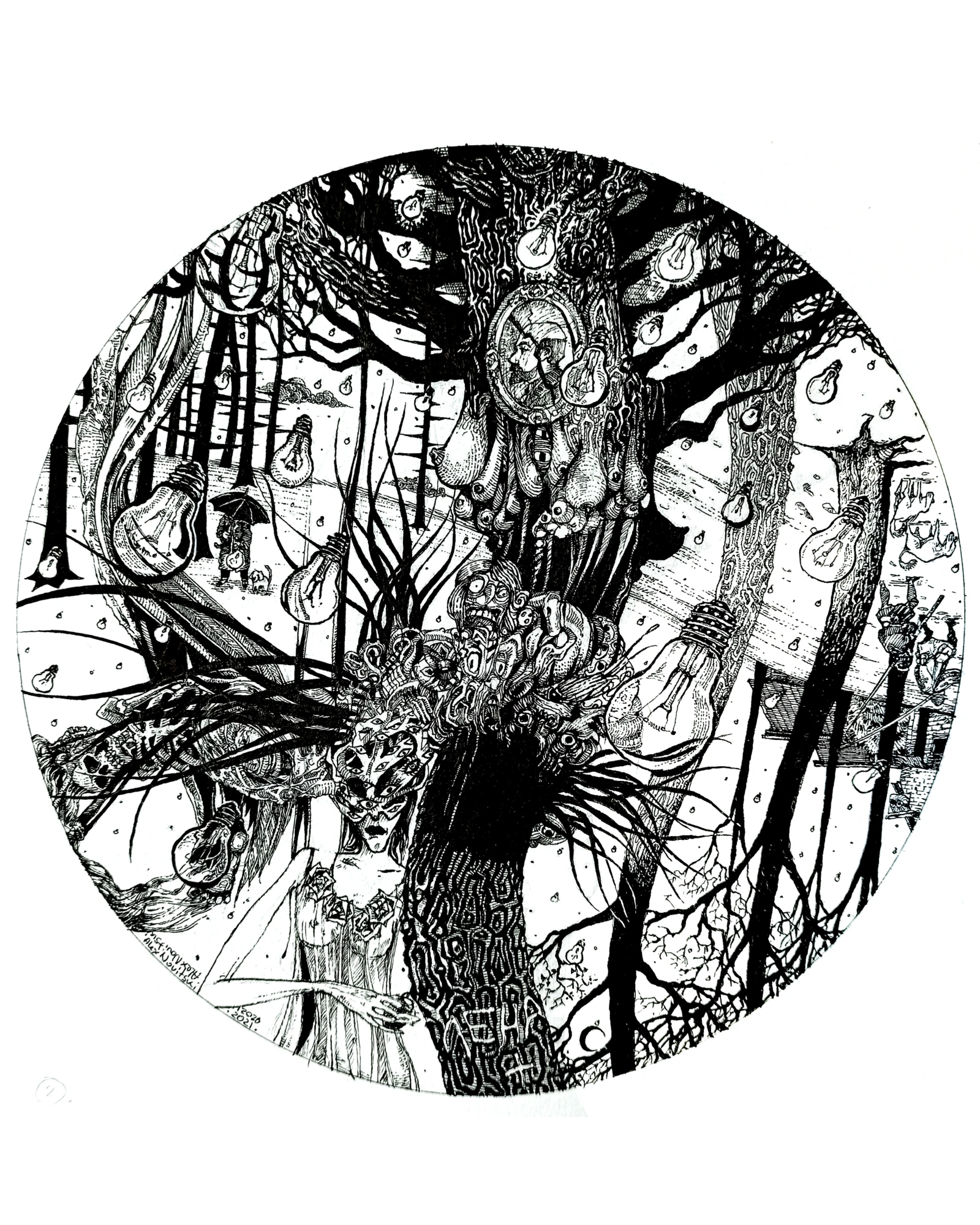 Black and white interior illustration.